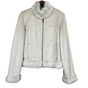 Chill Couture Full Zip Jacket Faux Fur Trim Cream - XL